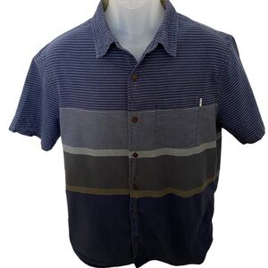 O’NEILL Blue Striped Short Sleeve Collared Shirt Men L Large